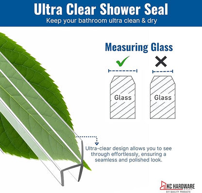 Frameless Shower Door Side Seal Strip H-Type 180 Degree 72'' Length, Clear (2, 1/4'' Glass)