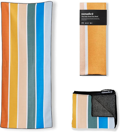 Nomadix Original Towel - Perfect for Beach, Pool, Travel, Camping, Yoga - Made with Recycled Materials - Super Absorbent - Sand Resistant - Stripes Retro - 72.5" x 30"