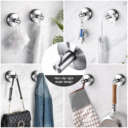 YOHOM Vacuum Suction Cup Hooks Shower Towel Holder Bathroom Shower Hook Brushed Stainless Steel Suction Towel Rack Kitchen Storage Organizer for Bathrobe Loofah Washcloth 4Pcs