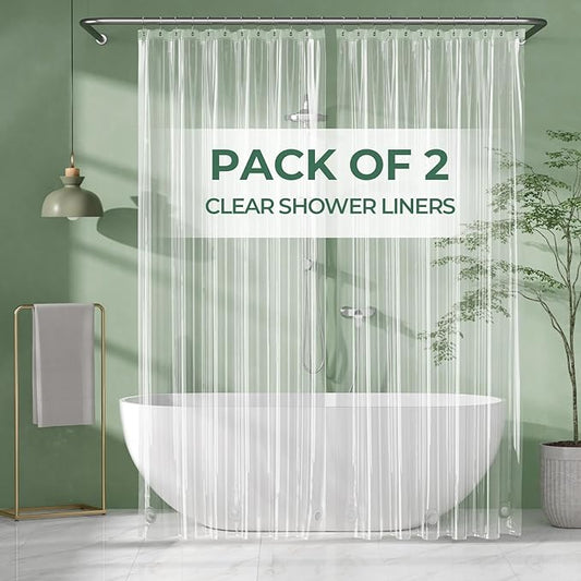 AmazerBath Shower Curtain Liner 2 Pack, 72 x 84 Inches PEVA Plastic Shower Liner with 3 Weighted Stones and 12 Rustproof Metal Grommet, Lightweight Waterproof Shower Curtain - Clear