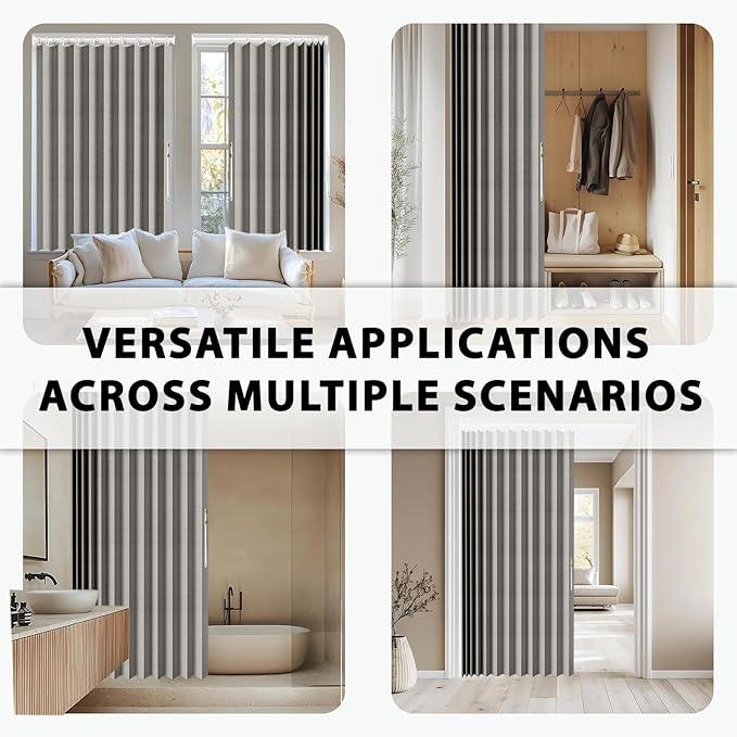 Accordion Door Curtain Set - 100% Blackout, with Curtain Rod Included, for Bedroom Privacy Protection (Grey-43 W x 78" L+Rod)