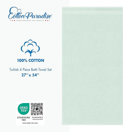 Cotton Paradise 4 Piece Turkish Bath Towels for Bathroom, 100% Cotton Extra Large Soft Plush Towels Bathroom Set, Mint Green