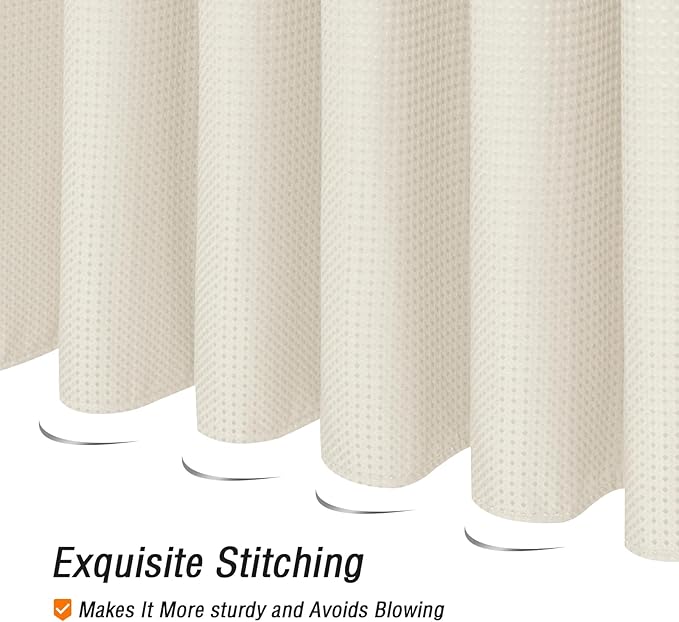 Gibelle Long Shower Curtain 72 x 78, Tall Waffle Weave Textured Fabric Shower Curtain for Bathroom, Water Repellent, Machine Washable, Ivory