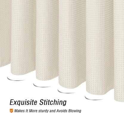 Gibelle Extra Long Shower Curtain 72 x 84, Tall Waffle Weave Textured Fabric Shower Curtain for Bathroom, Water Repellent, Machine Washable, Ivory