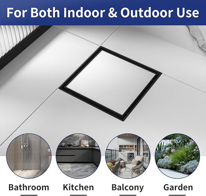 Square Shower Drain 8", Matte Black Floor Drain with Tiled Insert Grate & Hair Strainer, 304 Stainless Steel Bathroom 2-in-1 Tiled in Drain, CUPC Certified (Matte Black, 8'')