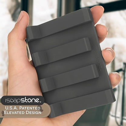 Silicone Soap Dish (USA Patented) Self Draining Bar Soap Holder for Shower Bathroom Sink, Drying Soap Dish Tray Kitchen Sponge Holder Easy Cleaning Soap Saver Mat (Dark Grey, 2)