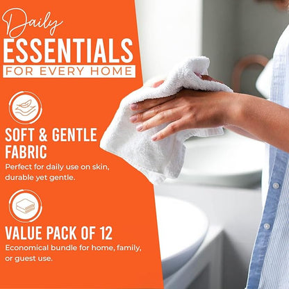 DAN RIVER 12 Pack Wash Cloths for Showering [12x12] - 100% Cotton Washcloths Premium Quality Flannel Face Cloths for Bathroom, Highly Absorbent and Soft Feel Wash Clothes, Orange