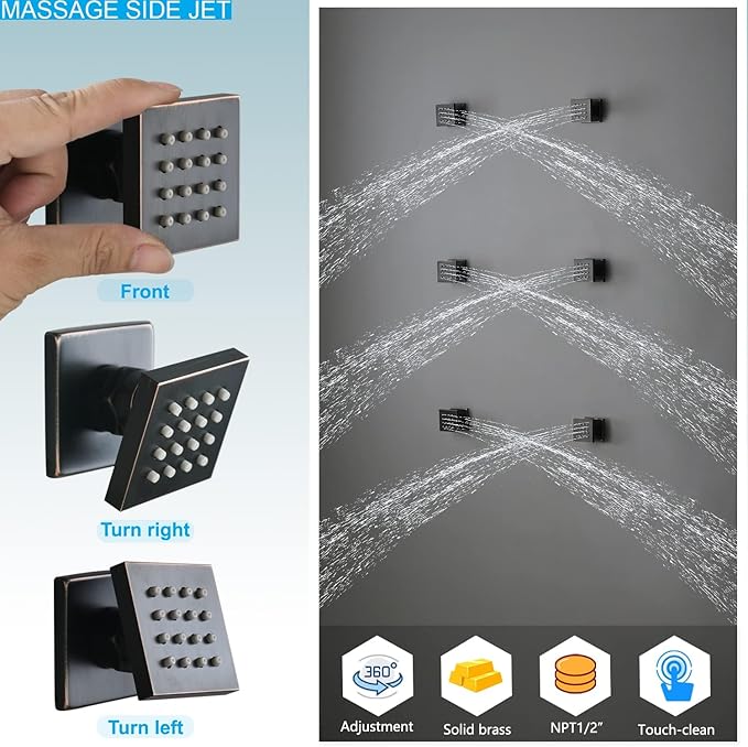 Shower System Oil Rubbed Bronze Shower Faucet Set 12 Inch Wall Mounted Full Body Rain Shower System with Body Jets, Handheld Spray, Digital Temperature Display Shower Valve
