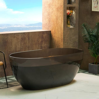 WOODBRIDGE 63" L x 28-3/8" W Transparent Gray Stone Resin Freestanding Soaking Tub with Double Ended Design