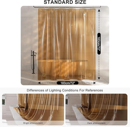 AmazerBath Shower Curtain Liner, EVA Clear Orange-Brown Heavy Duty Shower Curtain and Liner 2-in-1, 72x72 Luxury Plastic Weighted Bathroom Shower Liner, 12 Rustproof Grommets & 3 Heavyweight Stones