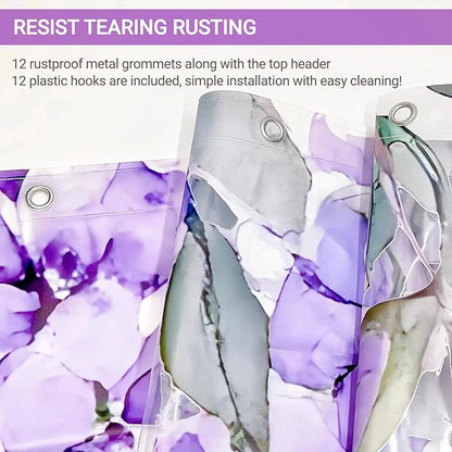 Clear Purple Floral Lavender Butterfly Shower Curtain, Plastic Transparent Cute Pretty Flower Decorative Aesthetic Shower Curtains for Bathroom, 72x78 Weighted Magnetic Shower Curtain Liner with Hooks