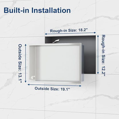 Neodrain Shower Niche, Bathroom Shelf Inner Size 18" X 12", Brushed Stainless Steel Bathroom Wall Niche Cubby, No Tiled Recessed, Stainless Shelf for Storage