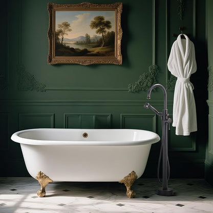 Free Standing Tub Faucet, Wintap Classic Freestanding Bathtub Faucet with Sprayer Brass Elegant Floor Mount Bath Faucets High Flow Roman Tub Filler, Oil Rubbed Bronze （WT-3311ORB）
