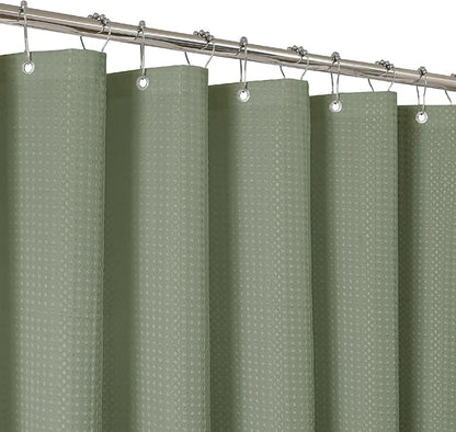 2-in-1 Waterproof Fabric Shower Curtain - No Separate Liner Needed, Hotel-Style Waffle Weave, Effortless Cleaning & Washable Bathroom Shower Curtain Set,72Wx84H,SageGreen
