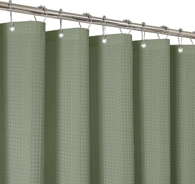 2-in-1 Waterproof Fabric Shower Curtain - No Separate Liner Needed, Hotel-Style Waffle Weave, Effortless Cleaning & Washable Bathroom Shower Curtain Set,72Wx72H,SageGreen
