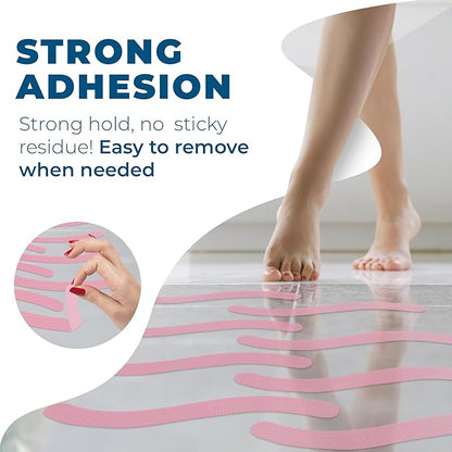 Anti-Slip Shower Stickers - Help Reduce Slipping in Bathtub & Shower, Pink Non-Slip Bath Strips, Strong Adhesive Bathtub Appliques Suitable for Homes with Kids, Adults & Seniors - 24 Pcs - Homergy
