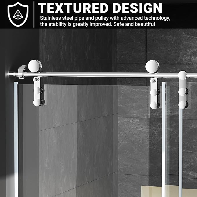 Chabatree Shower Door 60" W x 76" H Frameless Sliding Shower Door,Frameless Shower Door with Sealing Strip and Waterproof Handle,5/16"(8mm) Clear Tempered Glass,Stainless Steel Hardware,Silvery