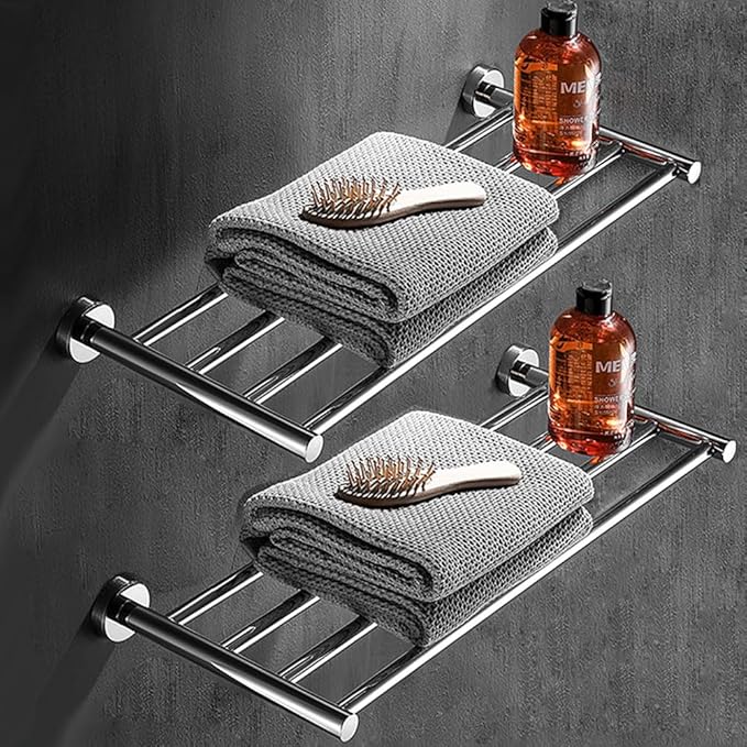 2-Tier Hotel Towel Racks for Bathroom, Wall Mounted Towel Shelf, 30 Inch Bathroom Towel Rack, Polished Chrome