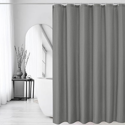 Gibelle Grey Shower Curtain, Waffle Weave Textured Fabric Shower Curtain for Bathroom - Soft Cloth & Hotel Spa Luxury, Water Repellent, Machine Washable, 72X72, Grey