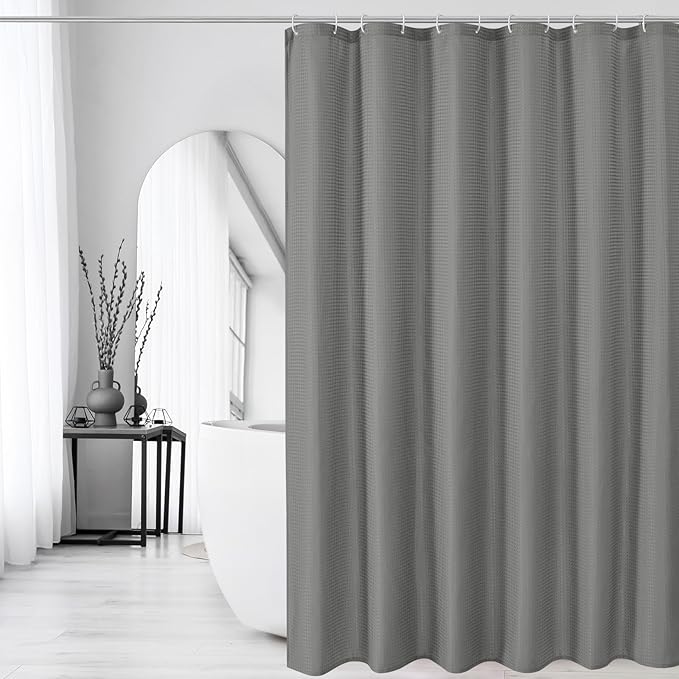 Gibelle Small Stall Shower Curtain 36 x 72, Narrow Half Waffle Weave Textured Fabric Shower Curtain for Bathroom, Water Repellent, Machine Washable, Grey