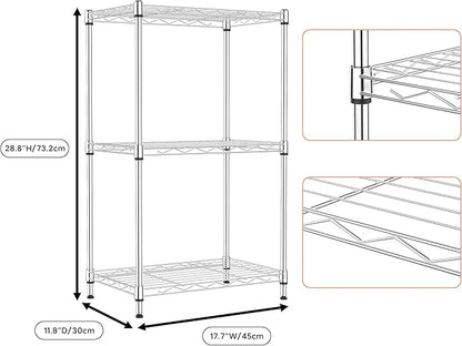 3 Tiers Shelf Metal Storage Shelves Wire Rack Closet Organizers with Wheel for Garage Kitchen Bathroom Laundry Chrome 11.8" D x 17.7" W x 28.8" H