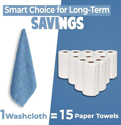 DAN RIVER 12 Pack Wash Cloths for Showering [12x12] - 100% Cotton Washcloths Premium Quality Flannel Face Cloths for Bathroom, Highly Absorbent and Soft Feel Wash Clothes, M Blue