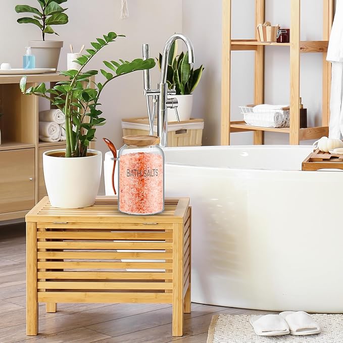 2 Pcs 94 oz Bath Salts Glass Jar with Wooden Lid, Bath Salt Container with Scoop, Airtight Storage Bathtub Accessories for Women