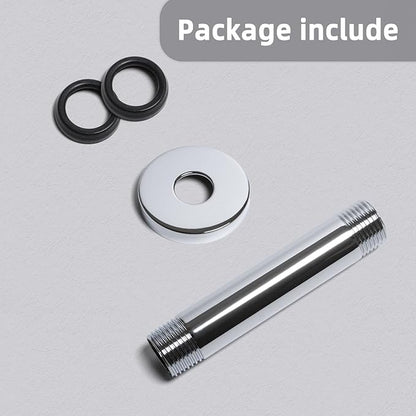 4 Inch Shower Arm with Flange, Ceiling Mounted Shower Head Extension Arm, 1/2 NPT Straight Arm for Rain Shower Head, Stainless Steel Shower Head Extension Replacement Pipe Arm,Chrome