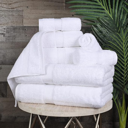 BLUENILEMILLS Madison Egyptian Cotton Towels, Towel Set for Bathroom, Shower, Hotel, Plush, 800 GSM, Highly Absorbent and Ultra-Soft Towels, Bath Essentials, 8 Piece Assorted Towel Set, White