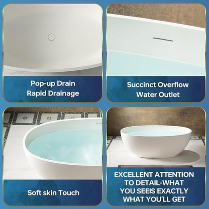 WOODBRIDGE 55 in. x 30.75 in. Stone Resin Luxury Contemporary Solid Surface Freestanding Bathtub in Matte White