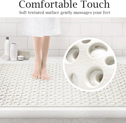 Large Non Slip Shower/Bath Mat for Inside Shower, 35.4x23.6 Inch Anti-Slip Shower Stall Mat for Elderly,Extra Long Bathtub Mat for Shower with Big Suction Cups