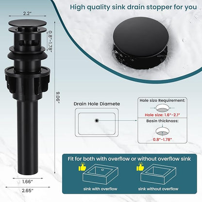 Bathroom Faucets Matte Black Waterfall Bathroom Sink Faucet Modern Single Handle Bathroom Faucet for 1 or 3 Hole Mxier Tap Washbasin Faucet with Deck, Pop-up Drain and Supply Hoses