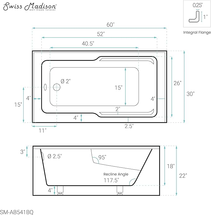 Voltaire 60" X 30" Left-Hand Drain Alcove Bathtub with Apron in Bisque