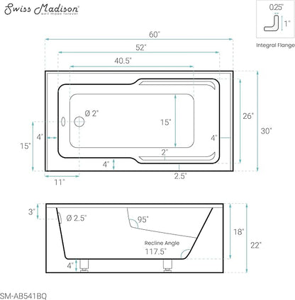 Voltaire 60" X 30" Left-Hand Drain Alcove Bathtub with Apron in Bisque