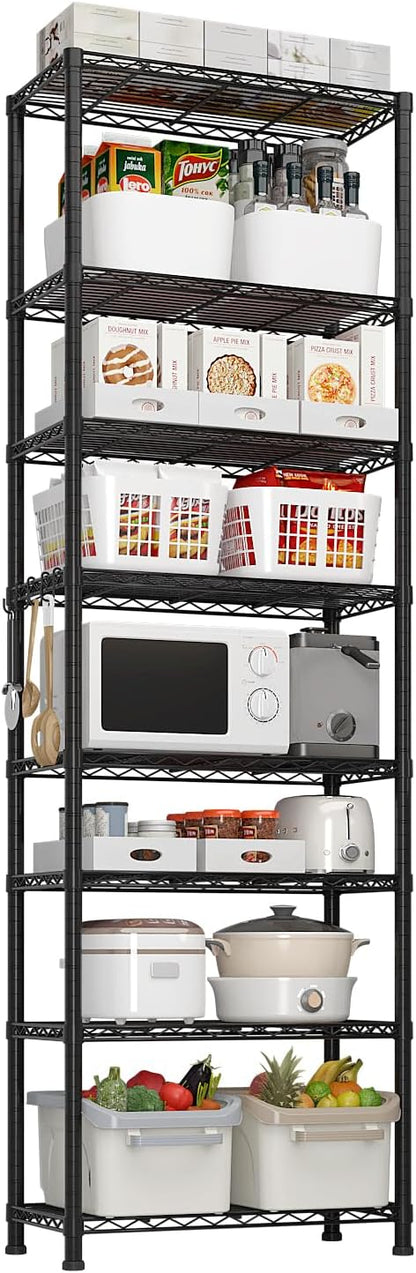 8 Tier Storage Racks Shelving, Heavy Steel Pantry Shelves, Adjustable Wire Shelving Rack, Suitable for Garage, Kitchen, Bathroom, Office, 24" W x 14" D x 80" H, Black