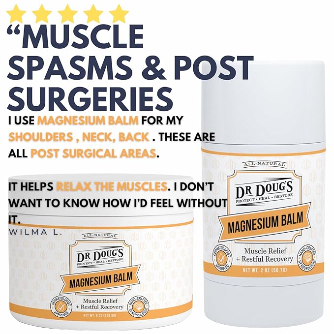 Dr. Doug's Magnesium Balm for Muscle & Nerve Relief – 2 oz Twist-Up Stick | Organic Peppermint & Lavender Scent | Topical Magnesium Cream for Legs, Arms & Chest | Non-Greasy, Organic & All-Natural