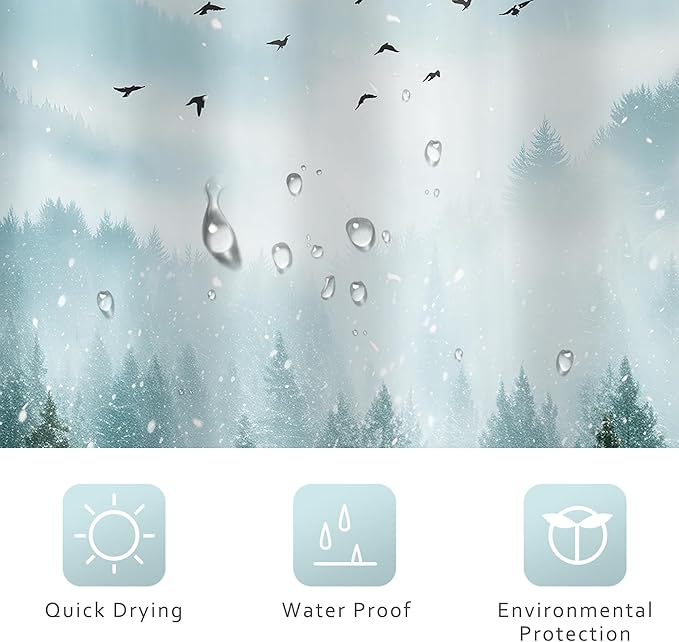Riyidecor Green Mountain Shower Curtain 72Wx72H Inch Winter Snowy Rustic Sage Scenery Misty Landscape Foggy Christmas Pine Tree Wood View Bathroom Decor Fabric Polyester Waterproof 12 Pack Hooks