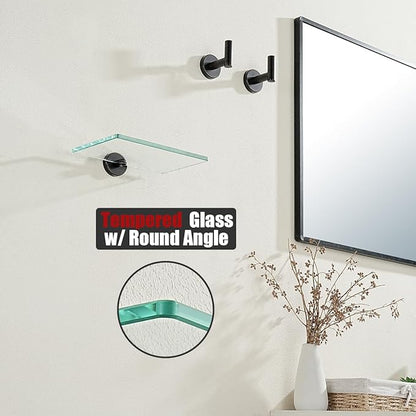 JQK Bathroom Glass Shelf Oil Rubbed Bronze, Tempered Glass Shower Storage 8 by 5 inches, 304 Stainless Steel ORB Wall Mount 2 Pack, TGS101L8-ORB-P2
