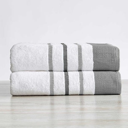 Great Bay Home Decorative Oversized Bath Sheet Set - Luxury Cotton 2 Pack 68x35 Extra Large Towels - Luxurious, Ultra-Soft, Durable Towels for Bathroom Decor (Dark Grey/Light Grey)