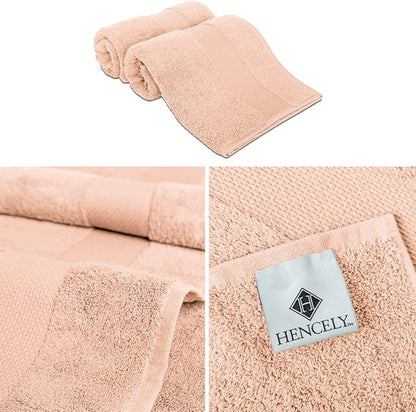 Hencely Luxury Hand Towel - Set of 2 (16x28 Inches) - Soft Turkish Cotton, Absorbent, Quick-Drying Face, Body, Kitchen, and Bathroom Towel (Hand Towels 2 Pack, Peach)