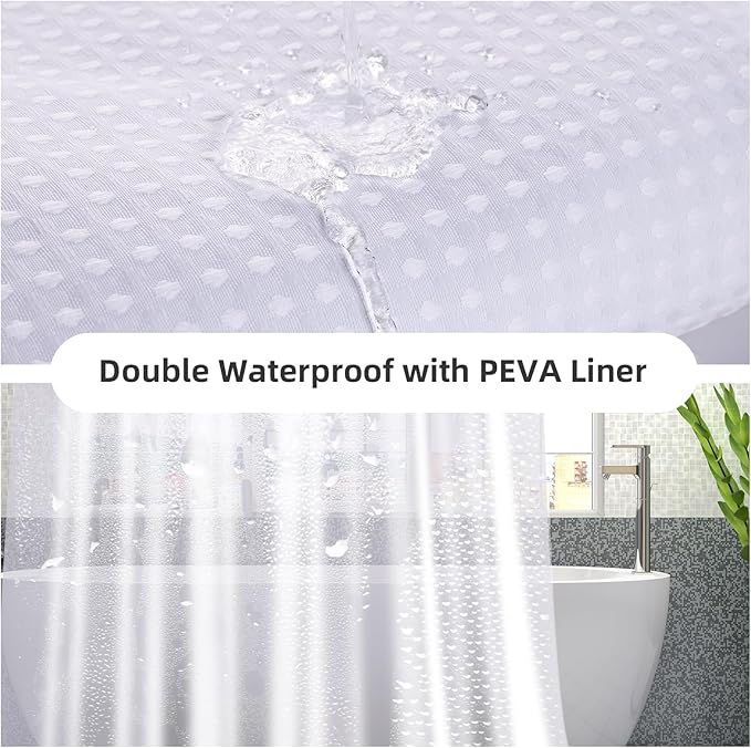 LaCyan 3 in 1 Waterproof Waffle Weave Shower Curtain and Clear Liner Set with 6 Stainless Steel Hooks Double Sided for Bathroom 72 Inches Heavy Duty Polyester Fabric Shower Curtains 36x72