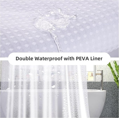 LaCyan 3 in 1 Waterproof Waffle Weave Shower Curtain and Clear Liner Set with 6 Stainless Steel Hooks Double Sided for Bathroom 72 Inches Heavy Duty Polyester Fabric Shower Curtains 36x72
