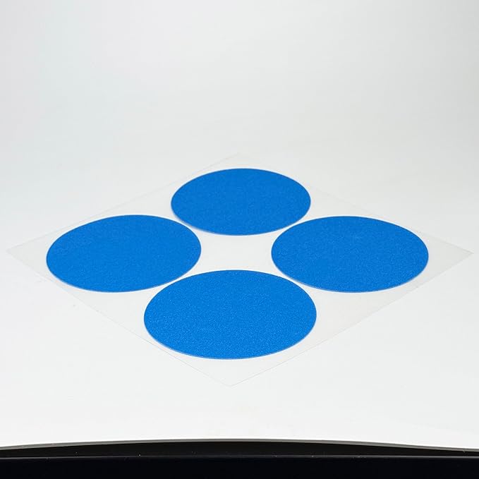 S&X 24 Pcs Non Slip Shower Stickers (Large 4" Round), Blue Anti Slip Grip Decals, High Traction Bathtub Dots, Durable Grit Stickers for Kids & Family Safety with Scraper