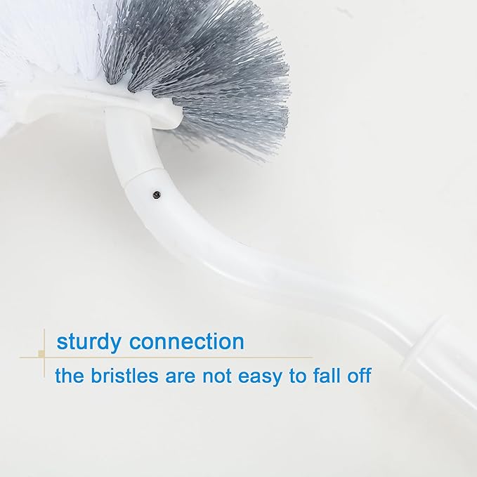 2 Pack Curved Toilet Bowl Brush with Holder for Bathroom, Compact Toilet Brush Durable Under The Rim Household Deep Cleaning Brushes (2 Pcs White Toilet Brush with Holder)
