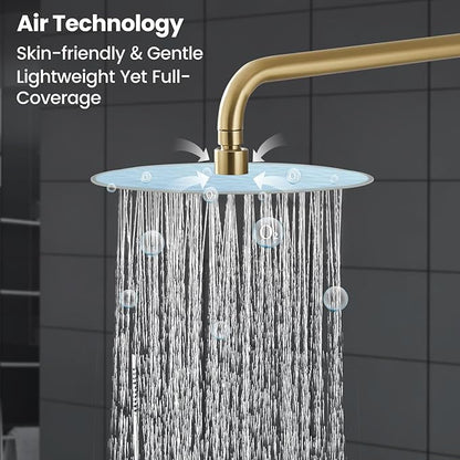 Airuida Shower Fixtures 2 Functions Shower Faucet Set Wall Mounted for Bathroom High Pressure Brass Handheld Shower with Rough-in Valve Round Rainfall 10 Inch Shower Head Brushed Gold