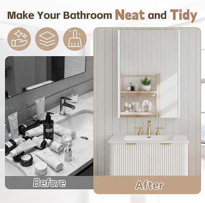 Lighted Bathroom Medicine Cabinet with Mirror，20 x 28 Inch Wall-Mounted Bathroom Wall Cabinet with Storage, LED Lights, Adjustable Shelves,White
