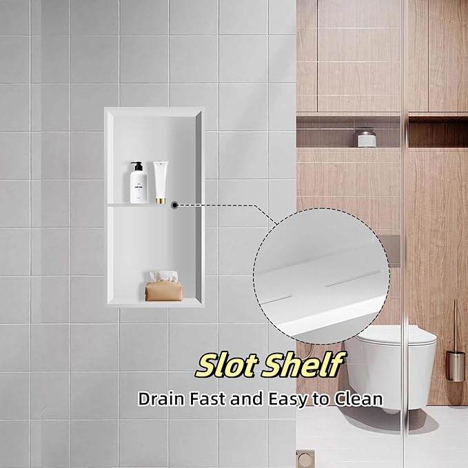 24" X 12" Stainless Steel Shower Niche Insert Tile Ready, Niche for Shower Wall, 2-Tier Recessed Shelves No Tile Needed for Bathroom Storage, White