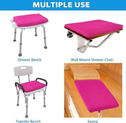 AEROiVi Shower Seat Cushion for Shower Chairs, Transfer Benches in Bathtub, Cushion for Sauna, 3D Mesh Pad with Hook, Slip-Resistant, Design for Elderly, Senior, Handicap Disabled