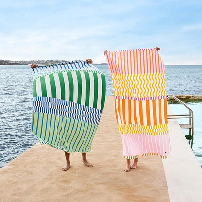 Dock & Bay Beach Towel - Quick Dry, Sand Free - Compact, Lightweight - 100% Recycled - Includes Bag - Lemonade Waves - Large (160x90cm, 63x35)