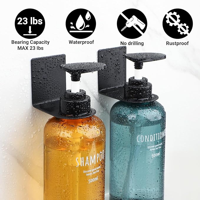 Segbeauty Adhesive Bottle Holder, 3pcs Stainless Shampoo Bottle Holder, Black Drill-Free Shower Dispenser Rack, Rustproof Shampoo and Conditioner Dispenser Wall Mount for Dia 1.15in 3cm Bottles Mouth